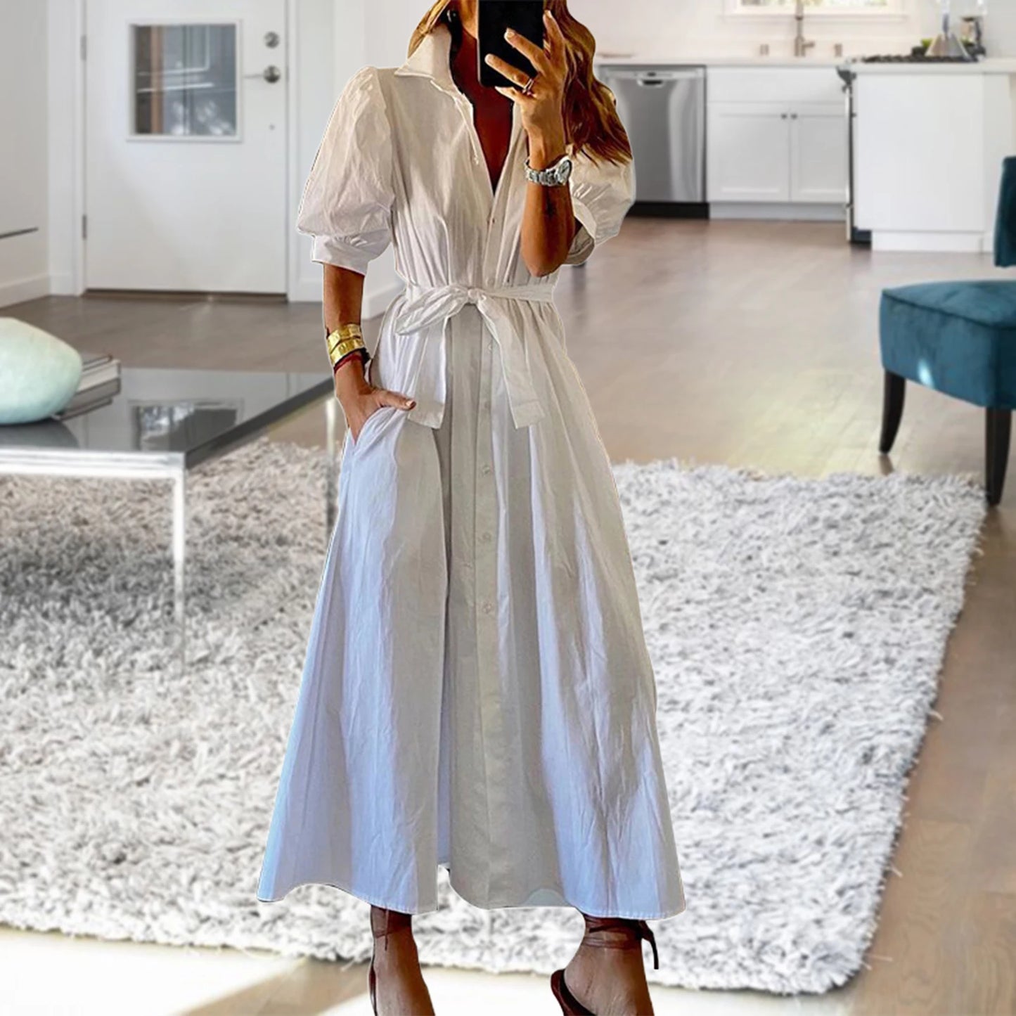 Robe Midi Élégante à Lacets